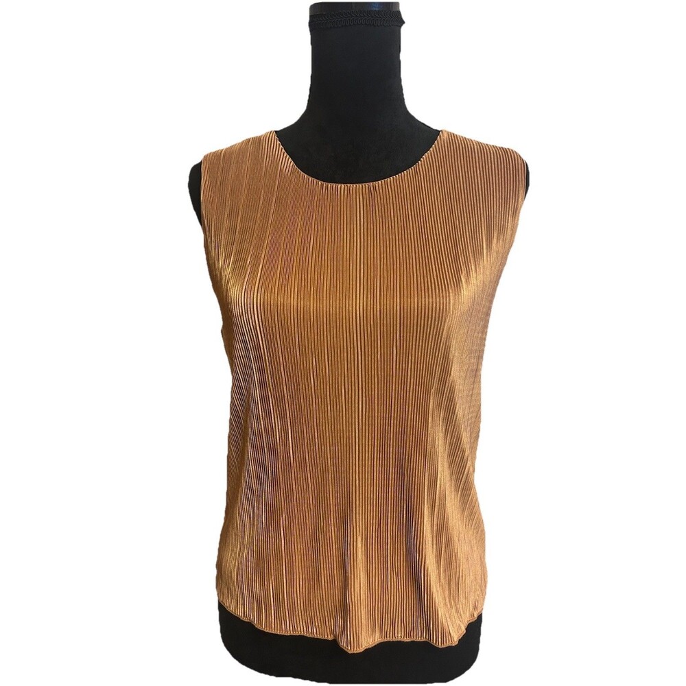 J. Crew Plissé Shell Top Warm Brown Womens M Sleeveless Round Neck Lining